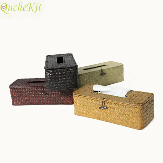 Rattan Tissue Box Cover Rectangular Napkin Case Woven Napkin Paper Container Home Car Napkins Holder Ofiice Home Organizer