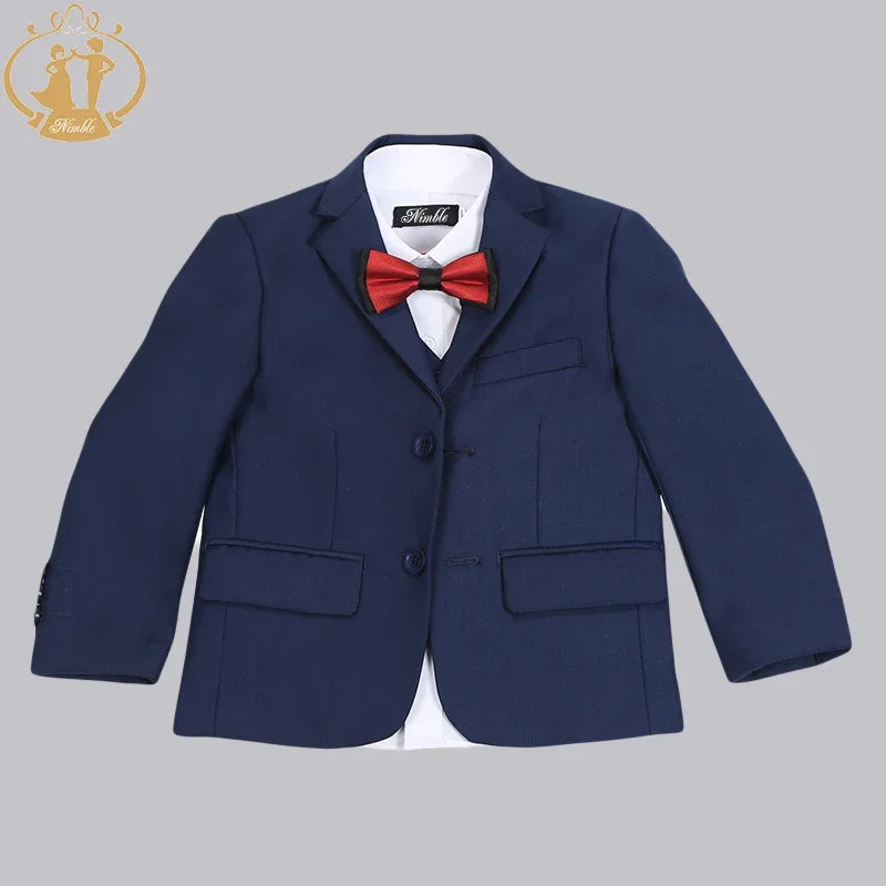 Nimble Spring Autumn Formal Boys Suits for Weddings Children Party Host Costume 3Pcs Blue Blazer Vest Pants Wholesale Clothing