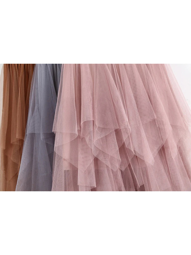 TIGENA Long Tulle Skirt Women Fashion 2024 Spring Summer High Waist Pleated Maxi Skirt Female Pink White Black School Skirt Sun