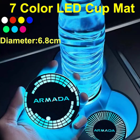 Car Intelligent Water Coaster Drinks Holders 7 Colorful LED Cup Mat Pad for Nissan Armada Logo USB Charging Light Accessories