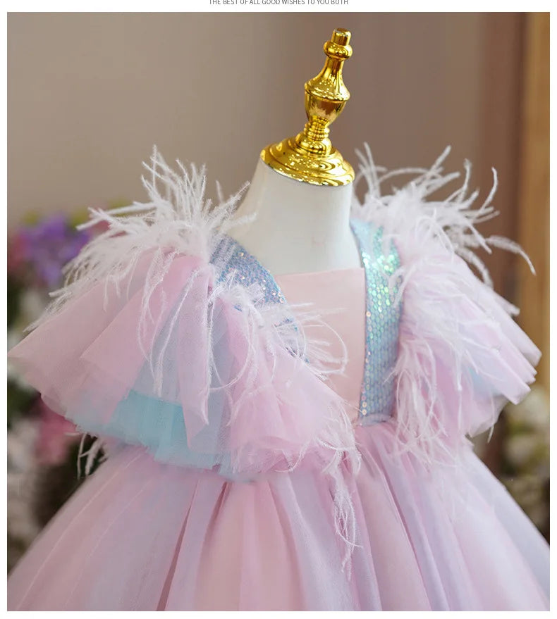 Baby Girls Sequins Elegant Princess Rainbow Dress For Kids Wedding Party Ruffles Christening Gown Infant Birthday Formal Vestido