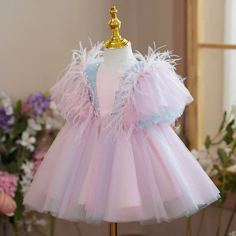 Baby Girls Sequins Elegant Princess Rainbow Dress For Kids Wedding Party Ruffles Christening Gown Infant Birthday Formal Vestido