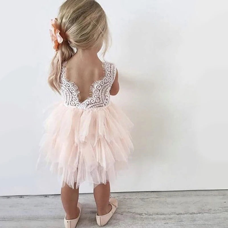 Toddler Baby Girls Dress Lace Embroidery Sleeveless Summer Tutu Party Ball Gown Kids Children Birthday Baptism Princess Costume