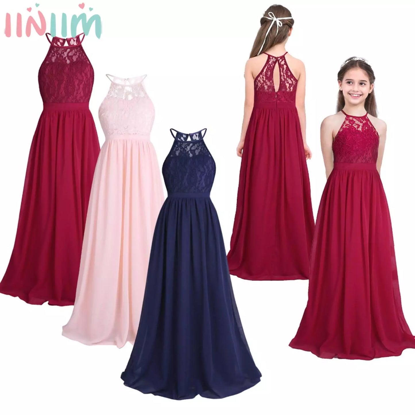 iiniim Childrens Vestidos Birthday Party Dress Kids Princess Summer Lace Wedding Dresses Girls Ball Tutu Prom Dress Teen Costume