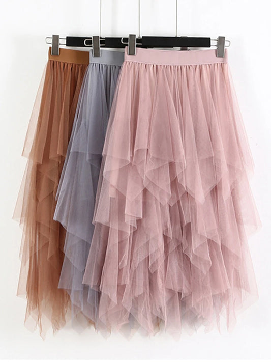 TIGENA Long Tulle Skirt Women Fashion 2024 Spring Summer High Waist Pleated Maxi Skirt Female Pink White Black School Skirt Sun