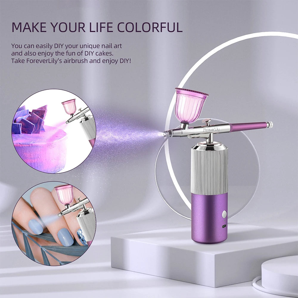 Foreverlily Air Compressor Kit Airbrush Sprayer Gun Nail Manicure Makeup DIY Painting Tattoo Craft Cake Nano Mist Sprayer