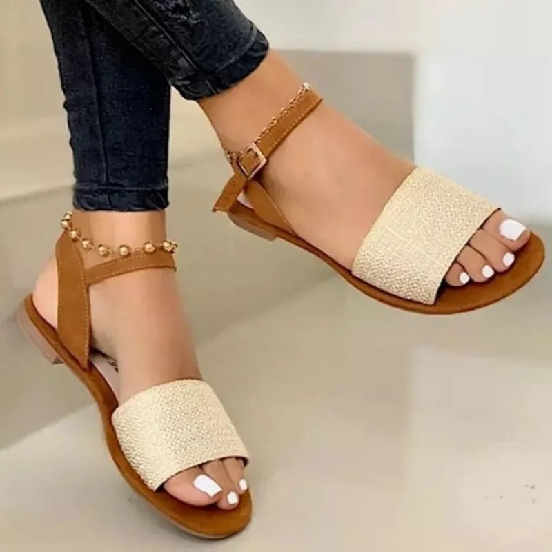 Shoes Female 2024 Hot Sale Buckle Strap Women's Sandals Fashion Solid Casual Sandals Women New Peep Toe Flat Sandals zapatos