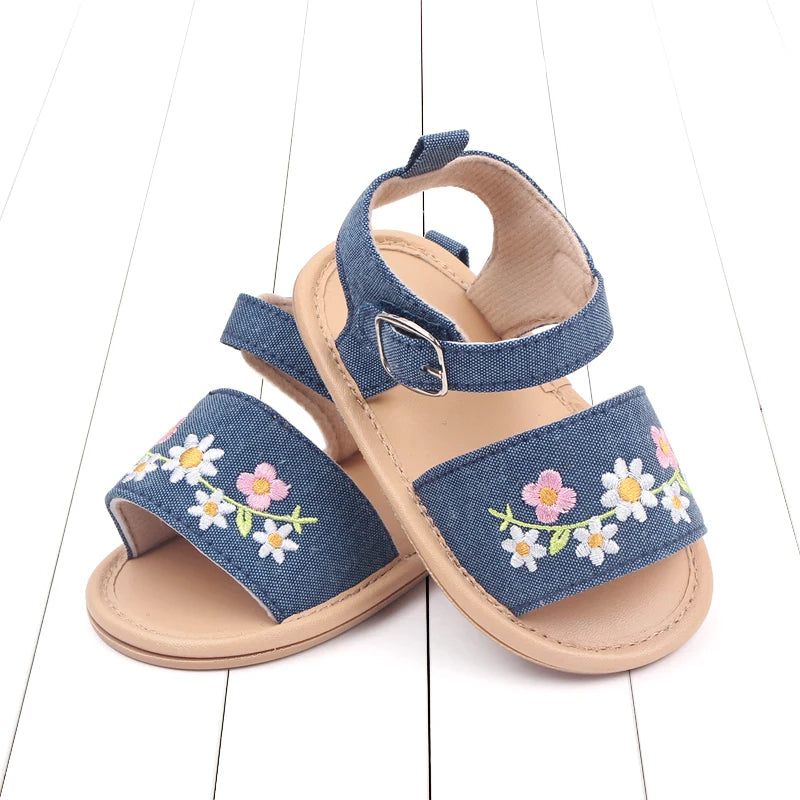 Baby Girl Summer Sandal Embroidery Flower Design for 0-1 Years Old