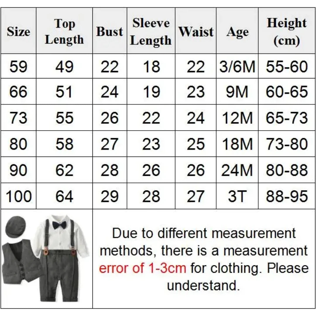 Newborn Boy Formal Clothes Set Infant Boy Gentleman Birthday Romper Outfit With Hat Vest Long Sleeve Infant Jumpsuit Suit Formal