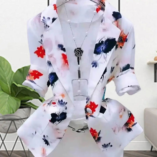 Fashion Women Blazer  Turn-Down Collar Anti-Pilling Suit Jacket  Single Button Loose Thin Suit Jacket