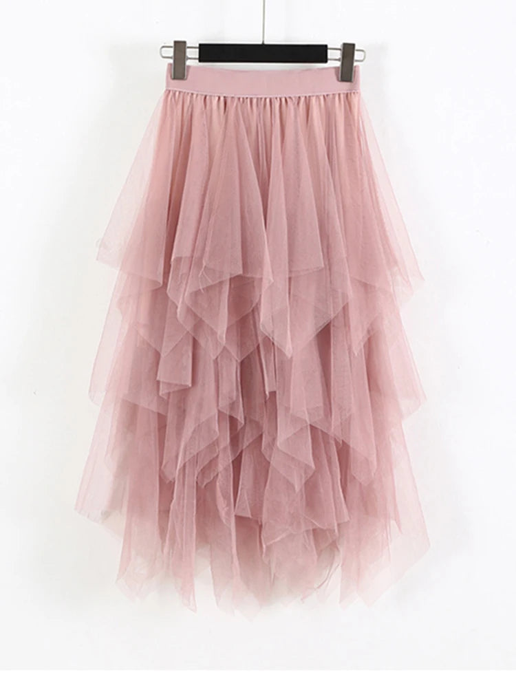 TIGENA Long Tulle Skirt Women Fashion 2024 Spring Summer High Waist Pleated Maxi Skirt Female Pink White Black School Skirt Sun