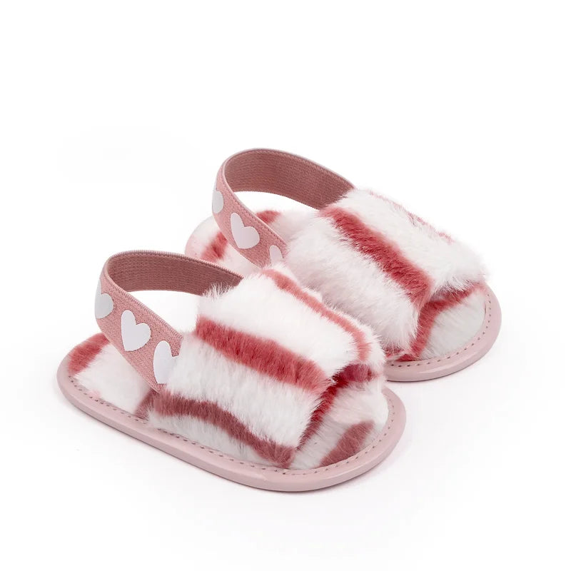 Baby Girl Winter Indoor Sandal Fluffy Colorful Design for 0-1 Year Old