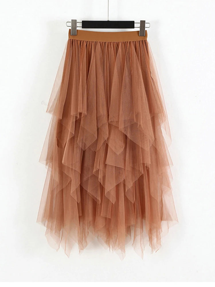 TIGENA Long Tulle Skirt Women Fashion 2024 Spring Summer High Waist Pleated Maxi Skirt Female Pink White Black School Skirt Sun