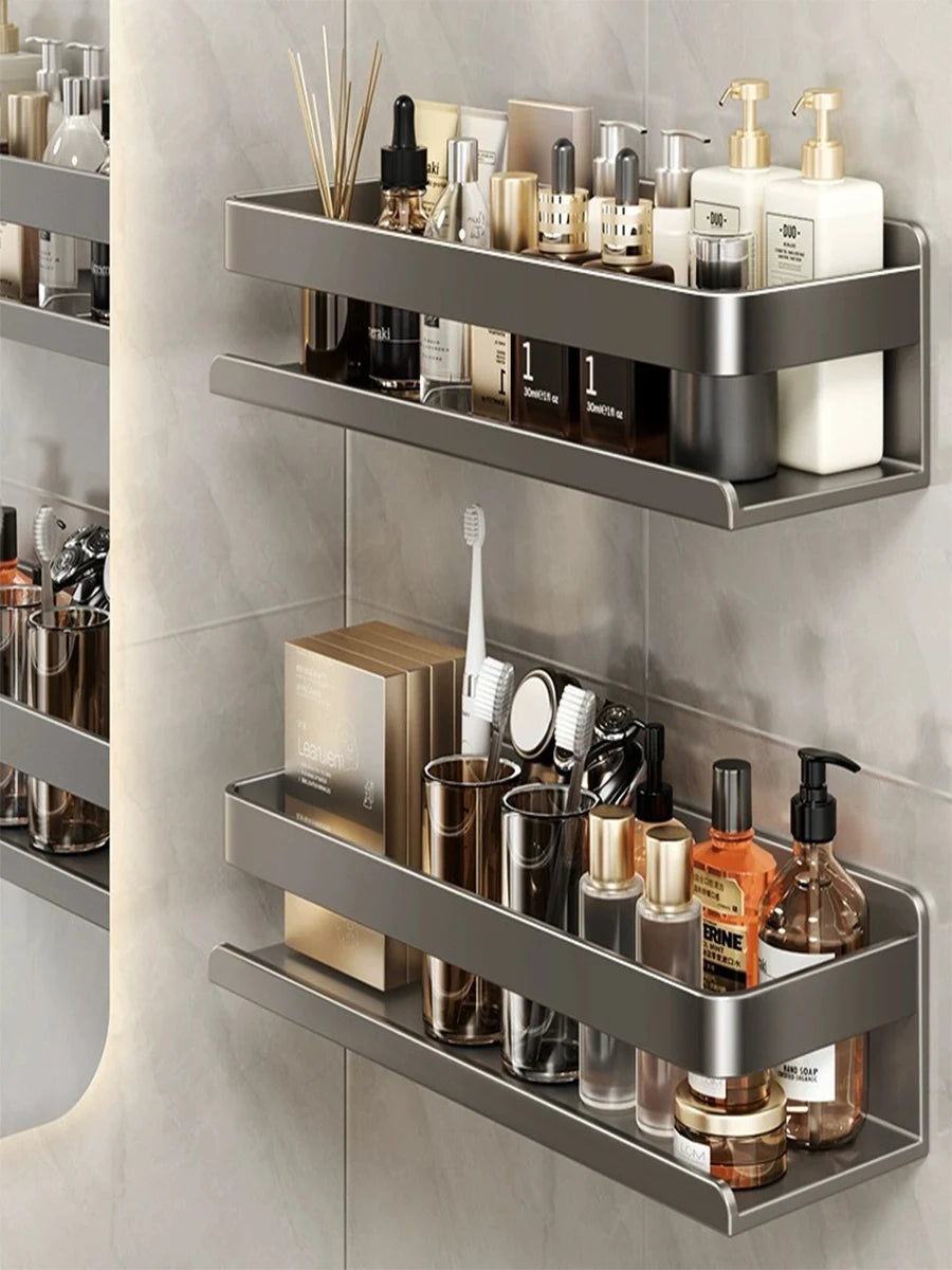 Removable Kitchen Shelf Shelves Shampoo Storage Rack Holder Wall Mounted Aluminum Bathroom Organizer Accessorie