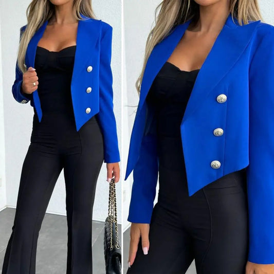 Stylish Cropped Blazer  Notched Collar Warm Women Blazer  Lady Double Breasted Elegant Office Short Coat