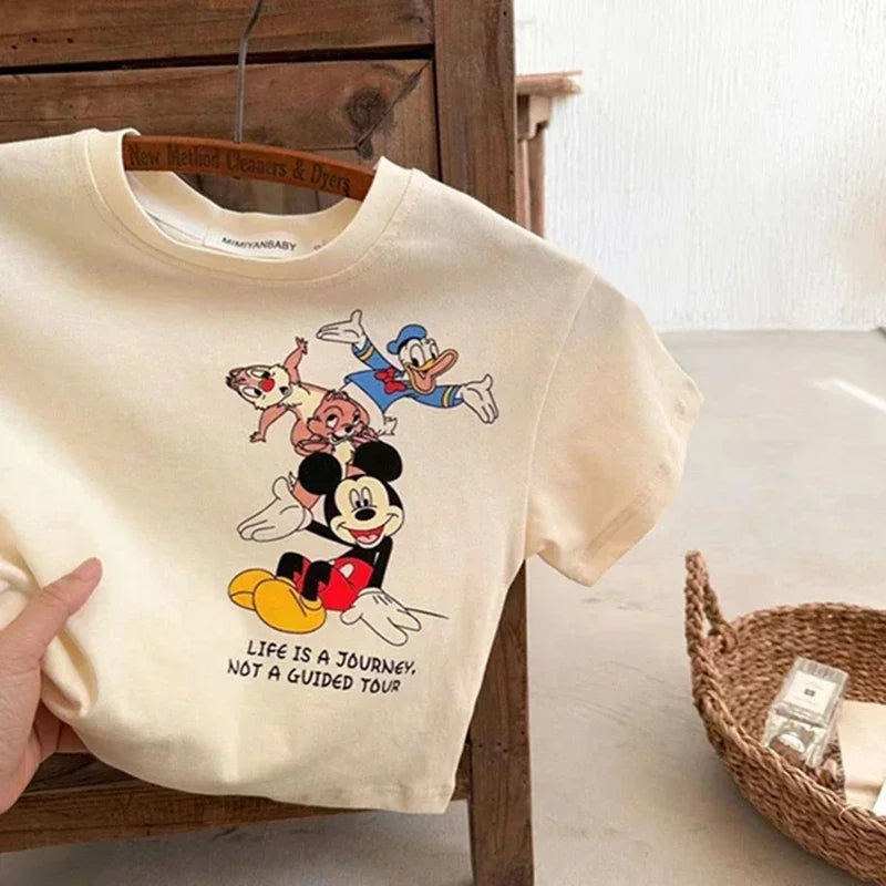 Summer Girls Short Sleeve Tshirt Cartoon Mickey Mouse Donald Duck Children Toddler Cotton Pajama Tops Boys Kids Clothes Outfits