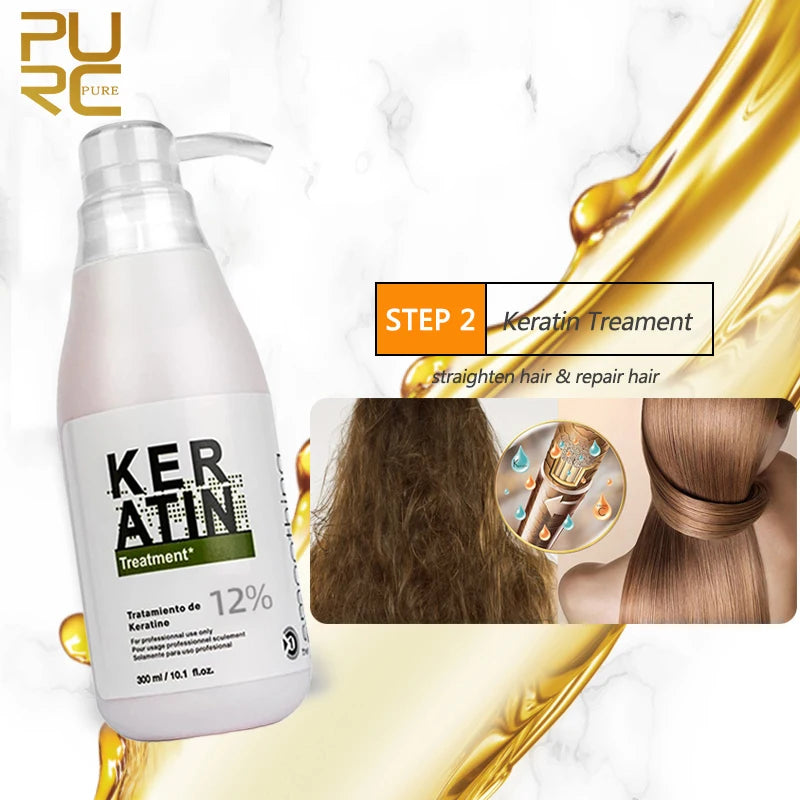 PURC Brazilian Keratin Hair Treatment Formalin Professional Straightening Smoothing Curly Hair Frizz Dry Repair Cream Hair Care