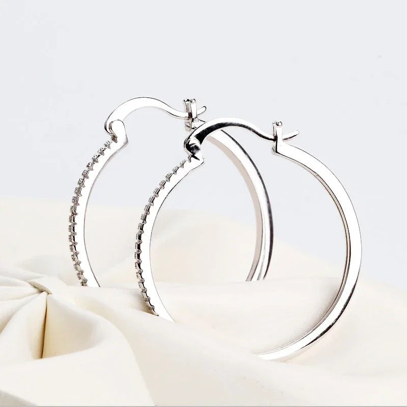 CAOSHI Fashion Women's Circle Earrings Silver Color Brilliant Cubic Zirconia Jewelry for Party Trendy Female Daily Accessories