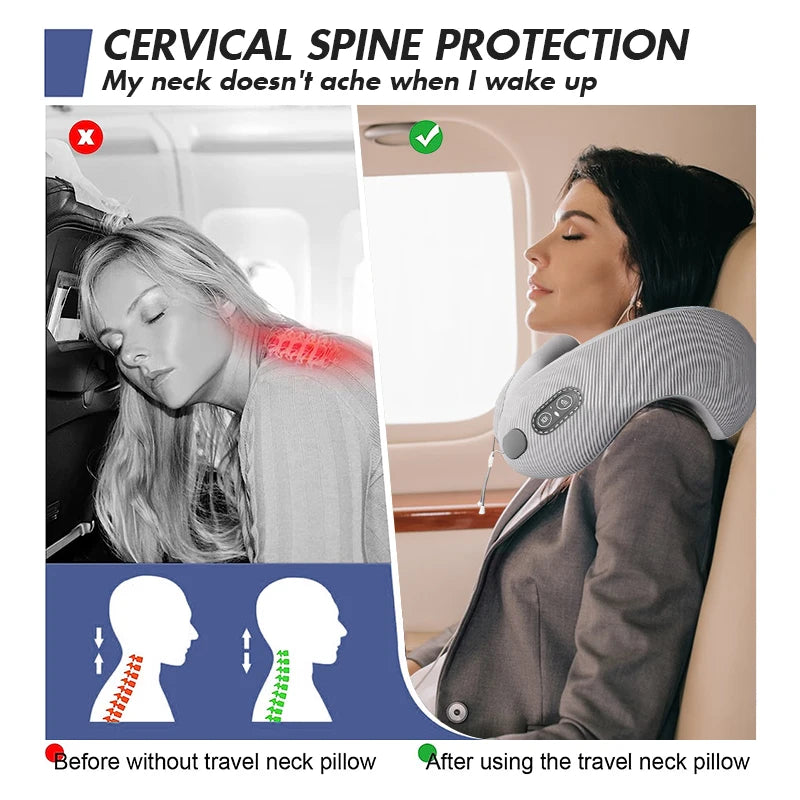 Heated Neck Pillow Multifunction Memory Foam Massage Pillow Soft Airplane Pillow Ergonomic Healthcare Travel Pillows for Nap