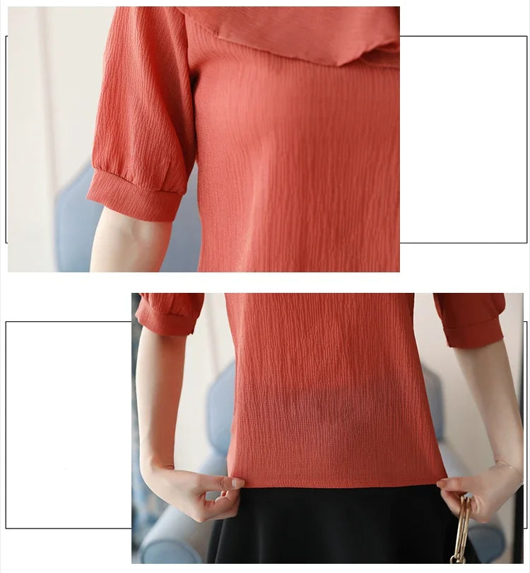 Blusas Mujer De Moda 2023 Summer Women Blouses Short Sleeve Chiffon Blouse Off Shoulder Blouse Tops Womens Tops And Blouses B381