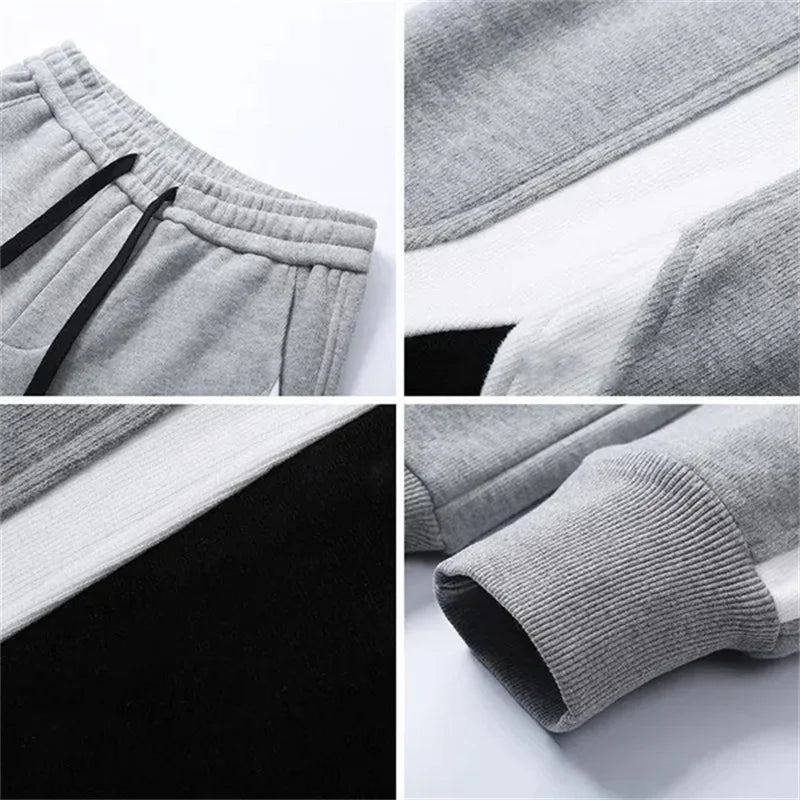 Men's and Women's Casual Pants Black and Gray Color Matching Jogging Pants Fashion Adult Sweat Pants Simple Sports Pants