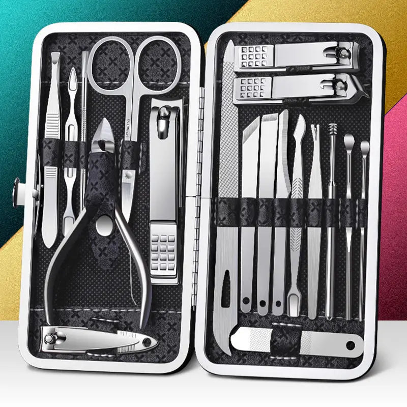 8/9/11/12/16/19Pcs Nail Clipper Sets Manicure Cutters Household Stainless Steel Earpick Earpick Pedicure Toe Nail Scissors Tools