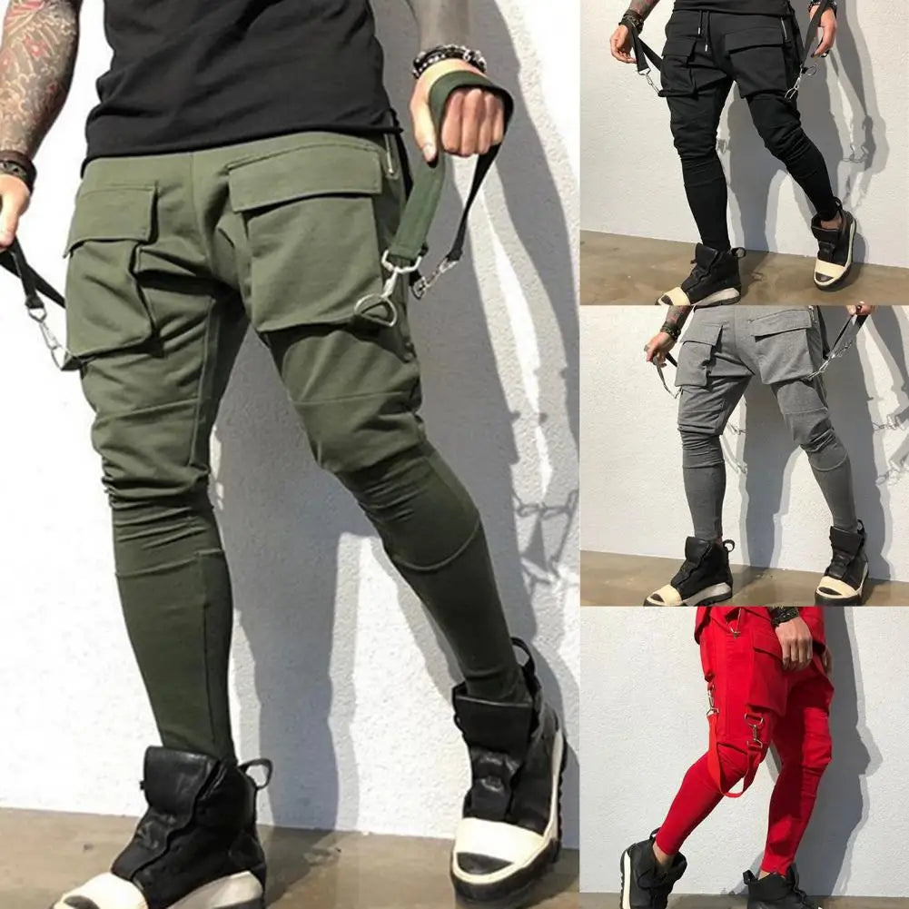 Sports Men Stretch Tights Sweat Absorbing And Breathable Fitness Casual Multi Pocket Stitching Cargo Pants Mens