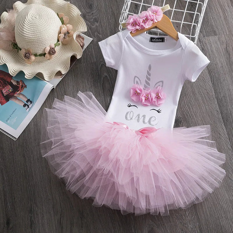 Toddler Baby Girl It's My First 1st Birthday Tulle Tutu Dress Outfits Summer Unicorn Party Infant Clothing Little Baby Clothes