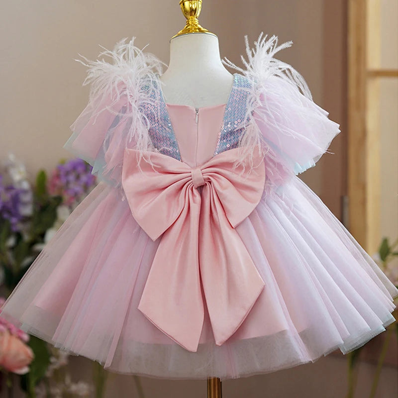 Baby Girls Sequins Elegant Princess Rainbow Dress For Kids Wedding Party Ruffles Christening Gown Infant Birthday Formal Vestido