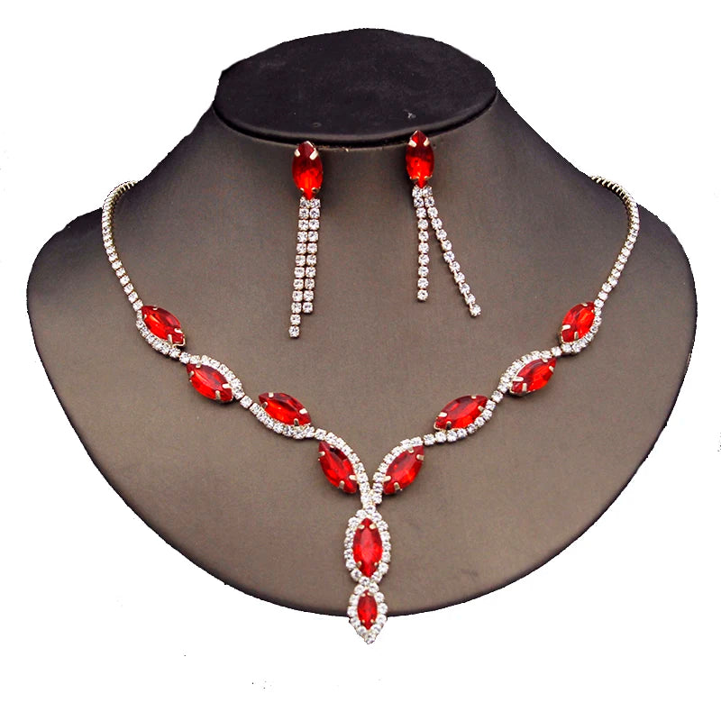 Fashion Rhinestone Jewelry Sets for Women Choker Necklace Earrings Set Wedding Bridal Evening Necklace Sets Costume Accessories