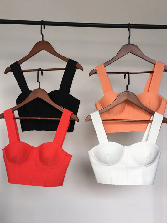 4 Colors Women Summer Elastic Bandage Tank Tops with Bra High Street Girls Hot Crop Top Celebrity Evening Party Going Out Tops