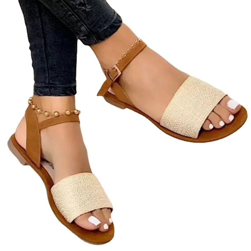 Shoes Female 2024 Hot Sale Buckle Strap Women's Sandals Fashion Solid Casual Sandals Women New Peep Toe Flat Sandals zapatos