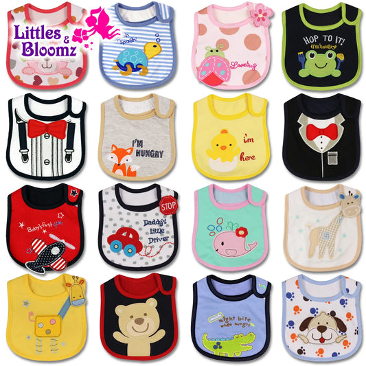 [Littles&Bloomz] Baby Girl Boy Feeding Bibs Waterproof Apron Cartoon Towel Kids Toddler Dinner baberos Bandanas Burp Cloths