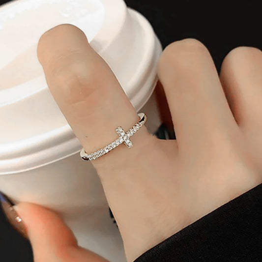 Personality Cross Thin Rings For Women Korean Fashion Micro Pave Crystal CZ Thumb Ring Jewelry Wedding Accessories Gift R715