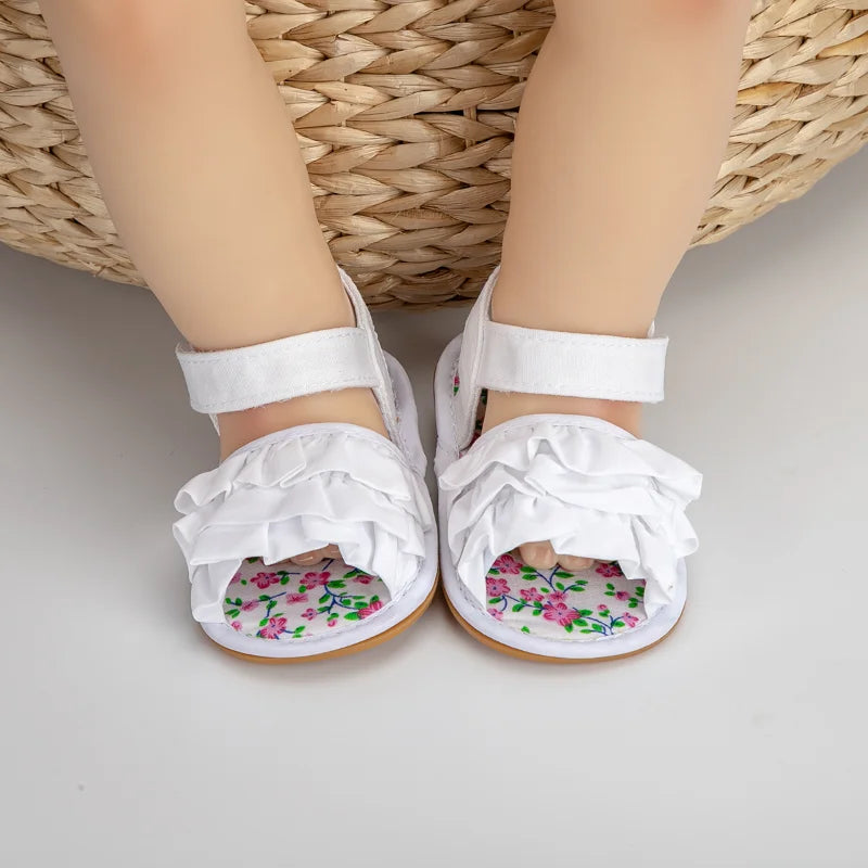 Infant Baby Shoes Girl Flats Sandals Soft Sole Anti-Slip Summer Bowknot Dot Stripe Lace Crib Shoes Newborn First Walker Hot Sale