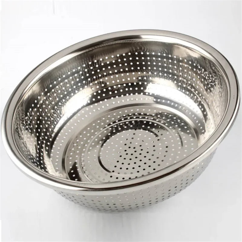 Stainless steel basin round filter water wash fruit vegetable hole tray basket drain rice Mesh Sifter Colander Strainer Sieve