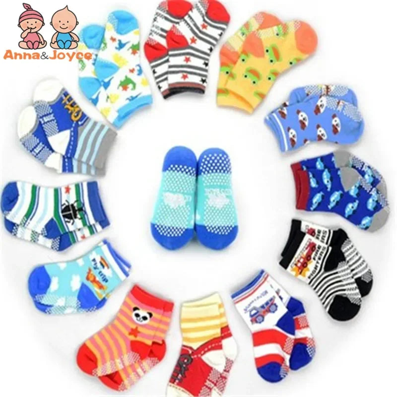 12 Pairs/Lot Cotton Baby Rubber Slip-Resistant Floor Socks  Kid's Socks 1--7Years