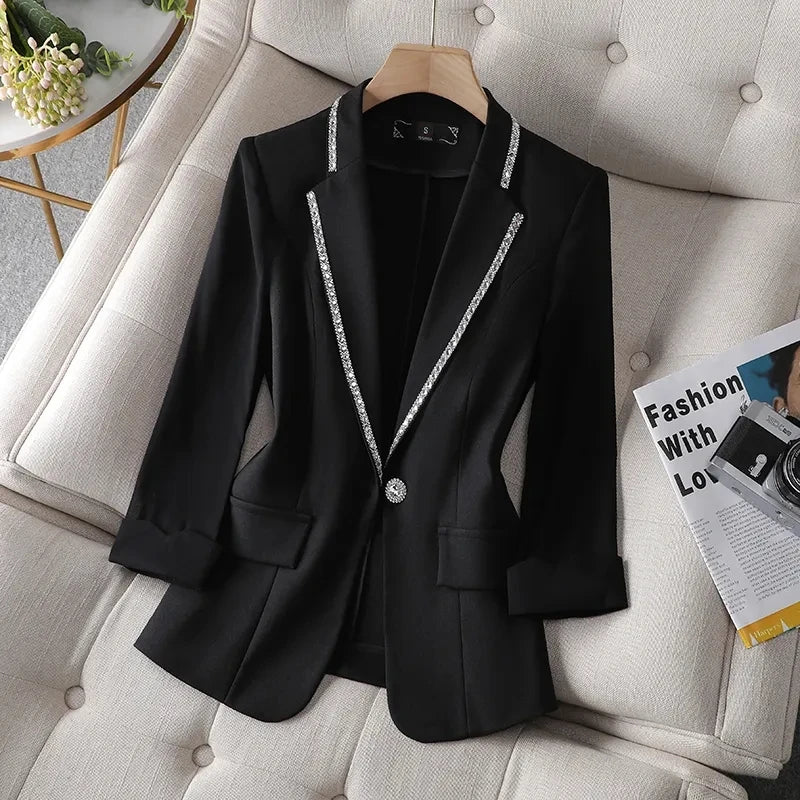 2022 Autumn  Women's Blazer Paillettes Femme Summer Sunscreen Jacket White New Suit Jacket Women's Fashion Thin Black Cardigan