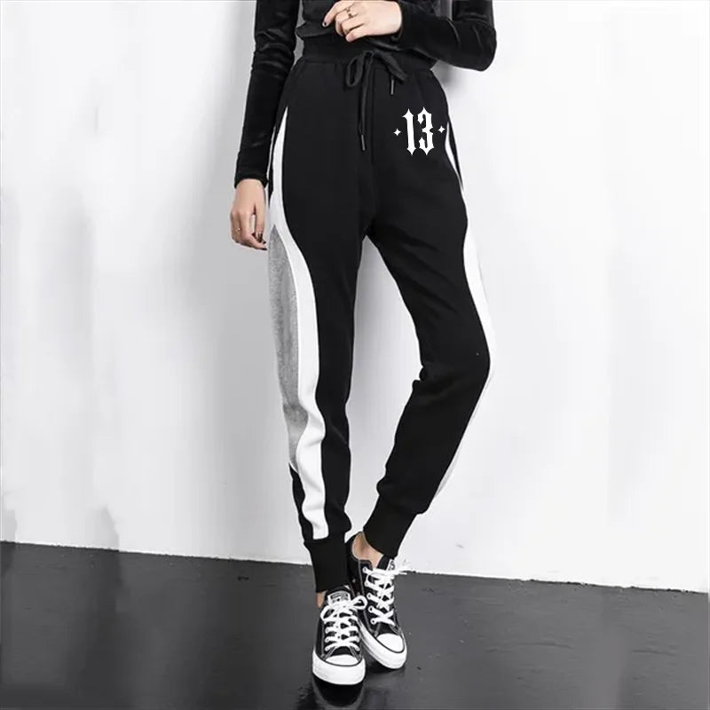 Men's and Women's Casual Pants Black and Gray Color Matching Jogging Pants Fashion Adult Sweat Pants Simple Sports Pants