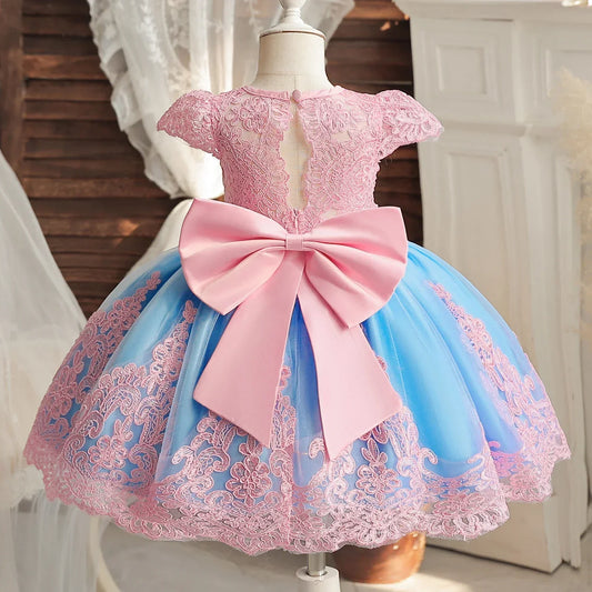 Vintage Girl Birthday Princess Dress Baby Embroidery Floral Bow Tutu Gown Flower Girl Wedding Dress Kid Formal OccasionGala Gown