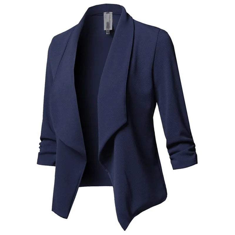 Women Black Thin Blazers Cardigan Coat 2022 Long Sleeve Women Blazers and Jackets Ruched Asymmetrical Casual Business Suit Lady