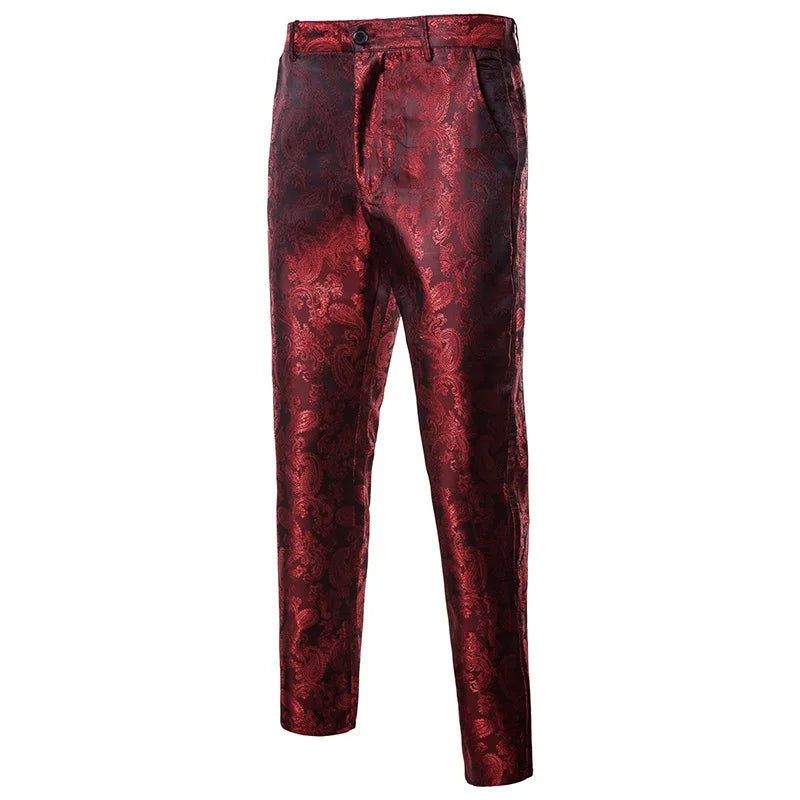 Spring Thin Purple Floral Suit Pants Men Wedding Party Dresses Pants Fashion Casual Trousers Gold Red Black Pantalones Hombre