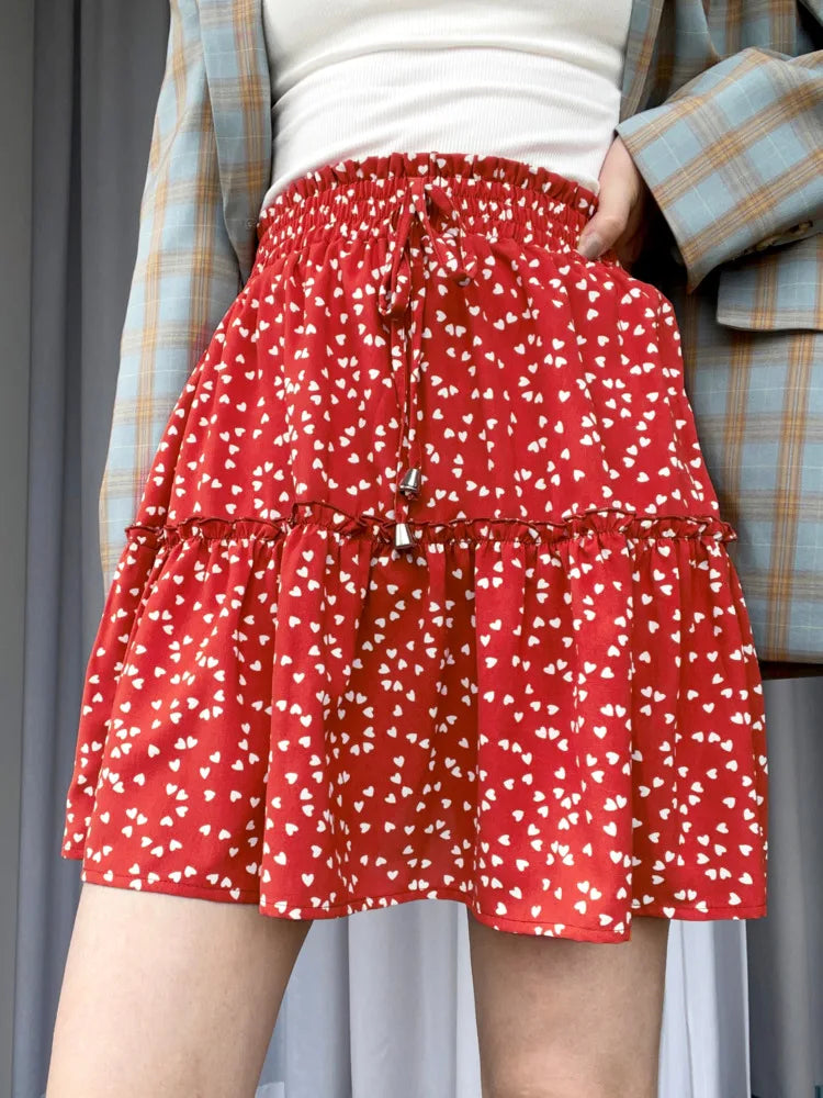 2024 Fashion Women's High Waist Floral Print Short Skirt Summer Sexy Ruffles Sweet Streetwear Casual Mini Skirts Female Bottoms