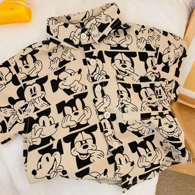 Kids Girls Summer Short Sleeve Blouses Shirts Clothes Tshirt Cartoon Mickey Mouse Tops Toddler Boys Cotton Tees Children 1-8Y