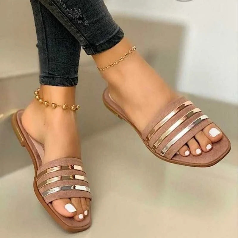 Shoes Summer Women  2023 Fashion Comfort Plus Size Slippers Women Sequined Flat Sandals Slippers Sandalias De Mujer