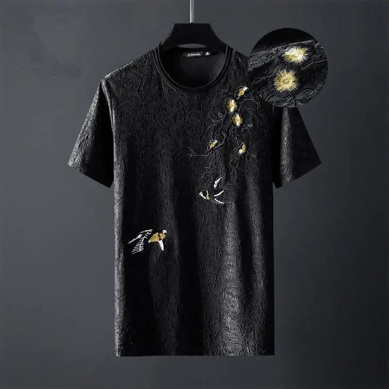 Men's summer high quality leisure sports suit fashion embroidered han edition short sleeve shorts two-piece printed