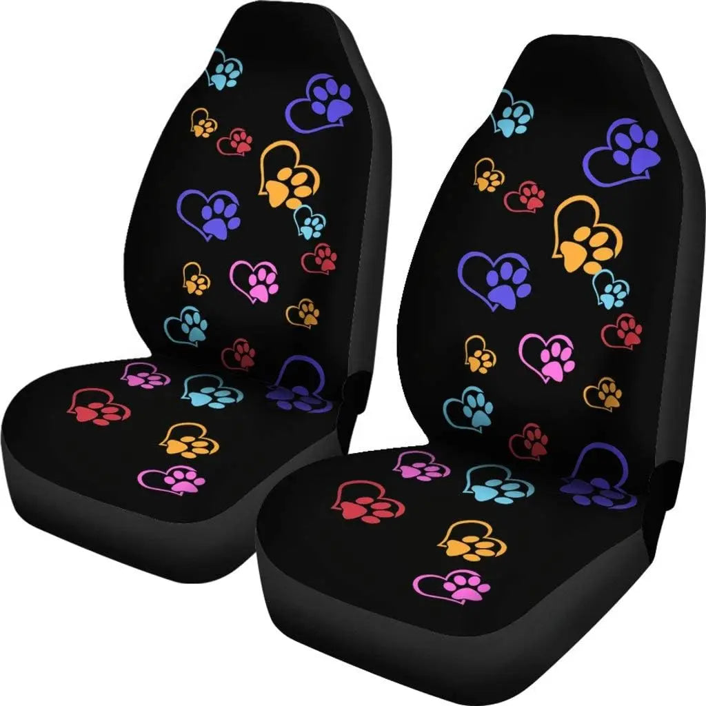 Colorful Puppies Dog Kitten Paw Print Love Heart Front Car Seat Covers Car Seat Protector for Women Girls Seat Covers Set of 2