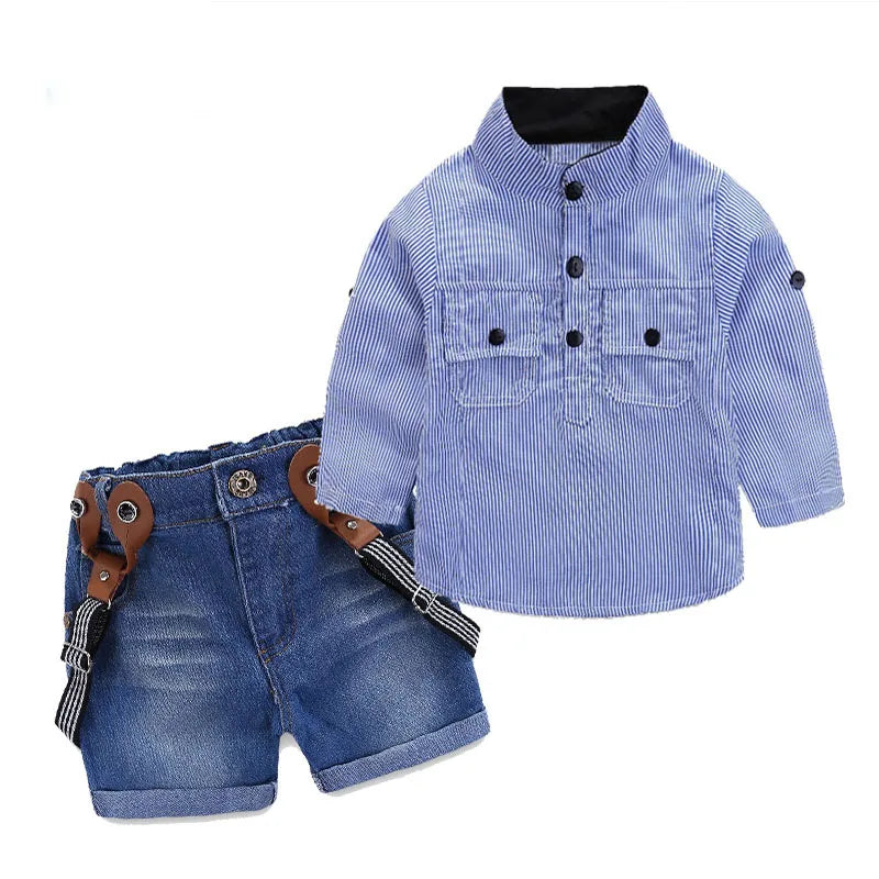 Hot Sell Toddler Children Clothing Set for Boy Sling Strap Casual Costume Shirt + Shorts Kids Clothes Retail Boys Suit Set 1-6T