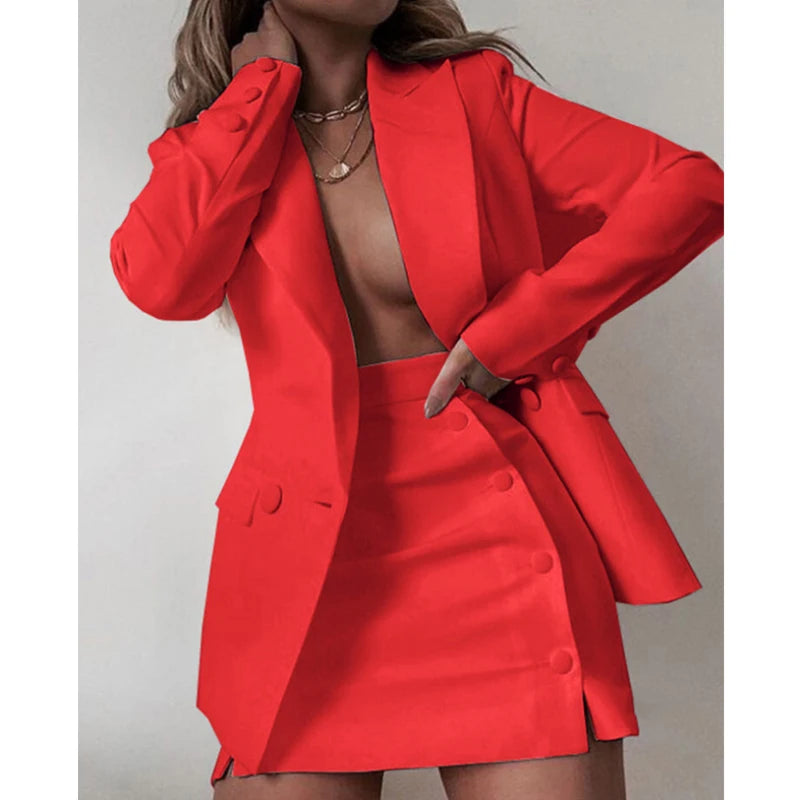 Women 2 Piece Set Fashion Streetwear Long Sleeve Blazer Jacket Sets Coat + Shorts Slim Suit Elegant Office Lady Sets