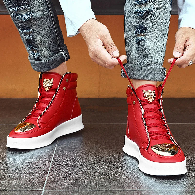 Red Snakeskin High Top Sneakers Men Brand Luxury Designer Shoes Fashion Party Club Hip Hop Streetwear Shoes Men Casual Sneakers